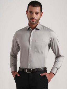 Metal - Men Grey Pure Cotton Striped Slim Fit Formal Shirt
