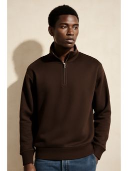 Parcel Yard - Men Brown Stylish Zip Long Sleeve Sweatshirt
