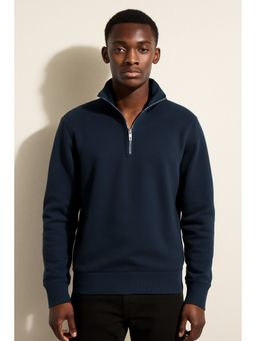 Parcel Yard - Men Navy Blue Stylish Zip Long Sleeve Sweatshirt
