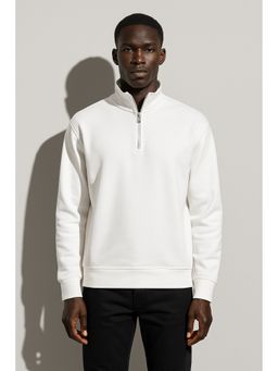 Parcel Yard - Men White Stylish Zip Long Sleeve Sweatshirt