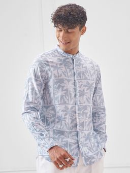 HIGHLANDER - Men Blue Printed Mandarin Collar Casual Shirt