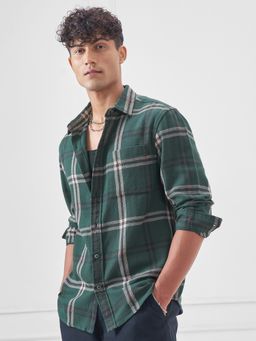 HIGHLANDER - Men Green Dobby Checked Relax Casual Shirt