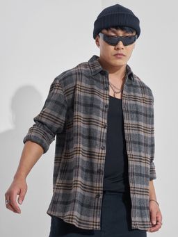HIGHLANDER - Men Grey Flannel Check Relaxed Casual Shirt