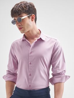 HIGHLANDER - Men Pink Jacquard Solid Occasion Casual Shirt