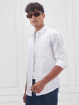 HIGHLANDER - Men White Double Cloth Dobby Textured Casual Shirt