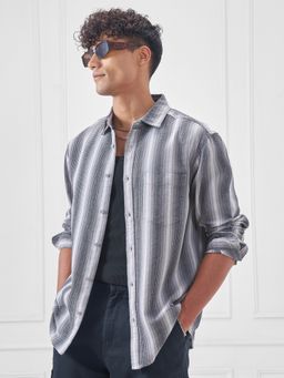 HIGHLANDER - Men Multi-Color Waffle Dobby Striped Relaxed Casual Shirt