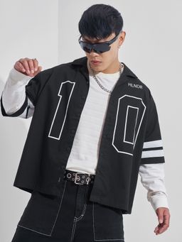 HIGHLANDER - Men Black Varsity Typography Printed Boxy Casual Shirt