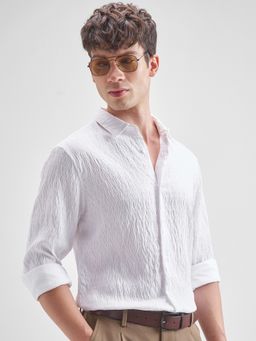 HIGHLANDER - Men White Dobby Party Occasion Shirt