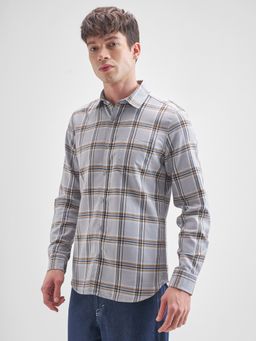 HIGHLANDER - Men Grey Checked Casual Shirt