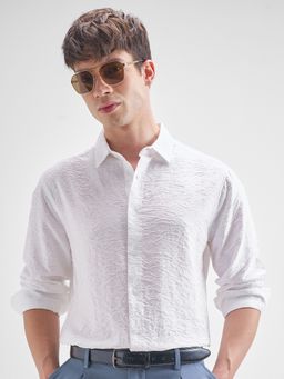 HIGHLANDER - Men White Jacquard Evening Party Wear Shirt