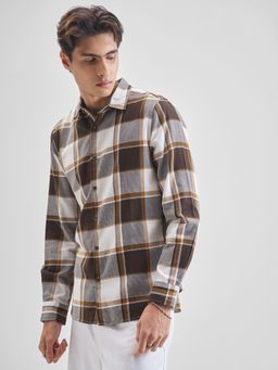 HIGHLANDER - Men Brown Dobby Textured Checked Casual Shirt
