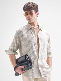 HIGHLANDER - Men Cream Striped Relaxed Casual Shirt