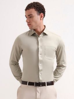 JadeBlue - Men Beige Pure Cotton Solid Slim Fit Formal Shirt