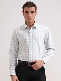 JadeBlue - Men White Pure Cotton Checked Regular Fit Formal Shirt