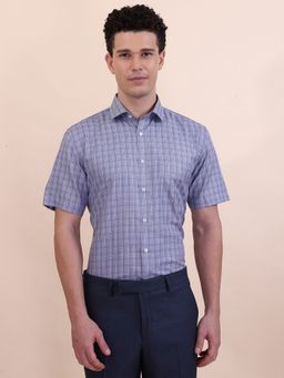 Greenfibre - Men Blue Blended Checked Regular Fit Formal Shirt