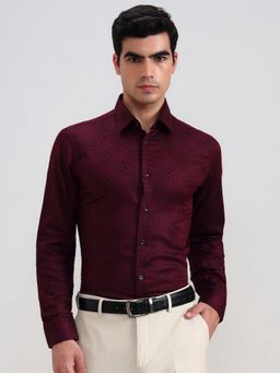Wyre - Men Wine Cotton Blend Geometric Slim Fit Party Wear Shirt