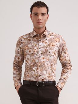 Wyre - Men Beige Pure Cotton Floral Printed Slim Fit Party Wear Shirt