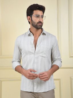 CRIMSOUNE CLUB - Men Grey Vertical Stripes Pure Cotton Casual Shirt