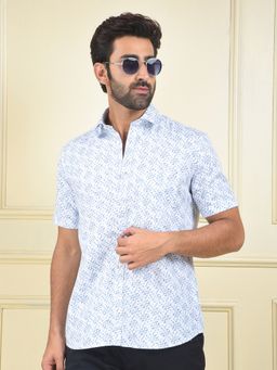 CRIMSOUNE CLUB - Men Blue Floral Print Pure Cotton Casual Shirt