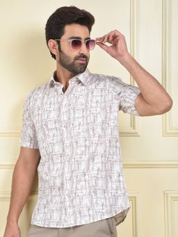 CRIMSOUNE CLUB - Men Off White Printed Casual Shirt