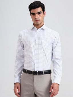 Greenfibre - Men White Blended Checked Regular Fit Formal Shirt