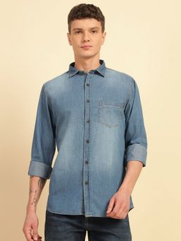 Cantabil - Men Blue Breathable and Soft with Color Fastness Regular Fit Casual Shirt