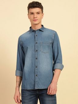 Cantabil - Men Blue Breathable and Soft with Color Fastness Regular Fit Casual Shirt