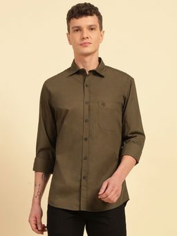 Cantabil - Men Olive Breathable and Soft with Color Fastness Regular Fit Casual Shirt