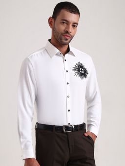 Wyre - Men White Polyester Embellished Slim Fit Party Wear Shirt
