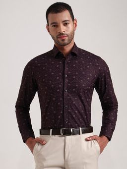 Wyre - Men Maroon Pure Cotton Printed Slim Fit Party Wear Shirt