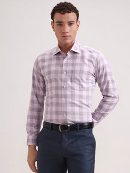 Metal - Men Pink Pure Cotton Checked Slim Fit Formal Shirt