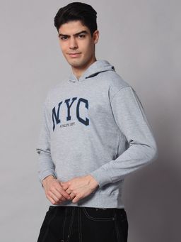 Obaan - Men Winter Wear Grey Typography Hoodie
