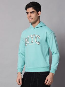 Obaan - Men Winter Wear Turquoise Typography Hoodie