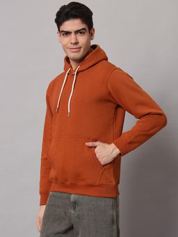 Obaan - Men Winter Wear Rust Solid Hoodie
