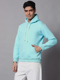 Obaan - Men Winter Wear Turquoise Solid Hoodie