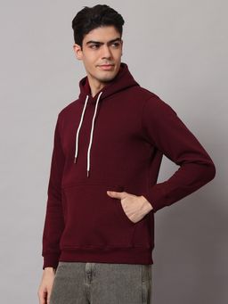 Obaan - Men Winter Wear Maroon Solid Hoodie