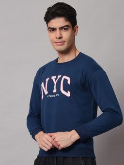 Obaan - Men Winter Wear Blue Typography Sweatshirt