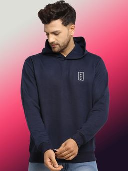 Obaan - Men Winter Wear Navy Blue Solid Hoodie