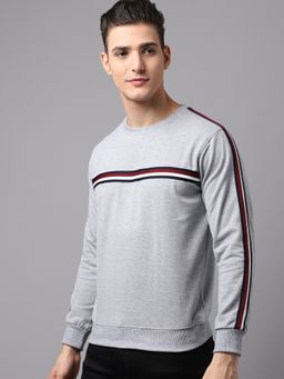 Obaan - Men Winter Wear Grey Stripes Sweatshirt