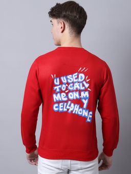 Obaan - Men Winter Wear Red Printed Sweatshirt
