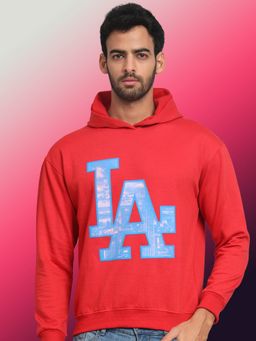 Obaan - Men Winter Wear Red Printed Hoodie