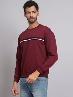 Obaan - Men Winter Wear Maroon Stripes Sweatshirt