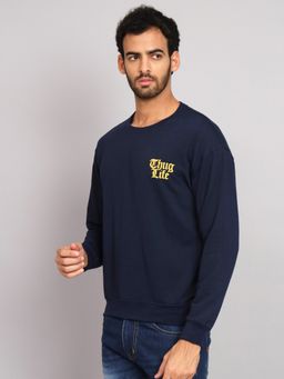 Obaan - Men Winter Wear Navy Blue Printed Sweatshirt