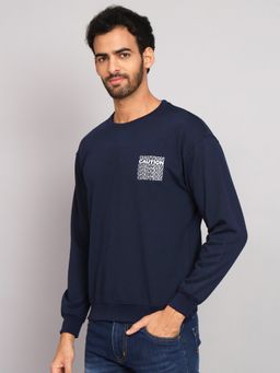 Obaan - Men Winter Wear Navy Blue Printed Sweatshirt