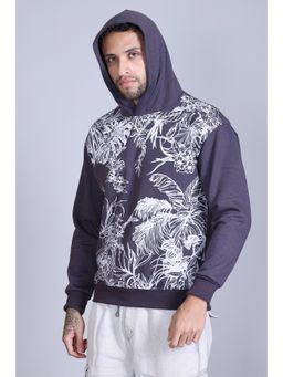 Obaan - Men Winter Wear Navy Blue Printed Hoodie