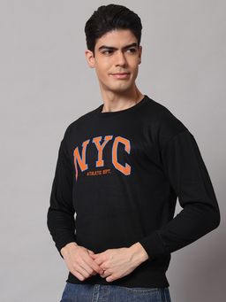 Obaan - Men Winter Wear Black Typography Round Neck Sweatshirt