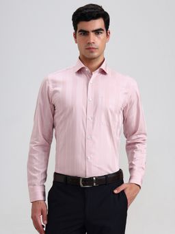 Metal - Men Pink Pure Cotton Striped Slim Fit Formal Shirt