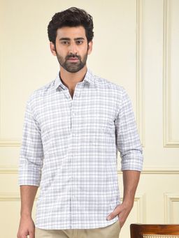 CRIMSOUNE CLUB - Men Grey Checked Pure Cotton Casual Shirt