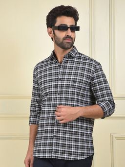 CRIMSOUNE CLUB - Men Black Checked Pure Cotton Casual Shirt