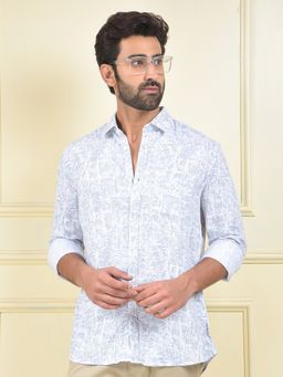 CRIMSOUNE CLUB - Men Grey Printed Pure Cotton Casual Shirt